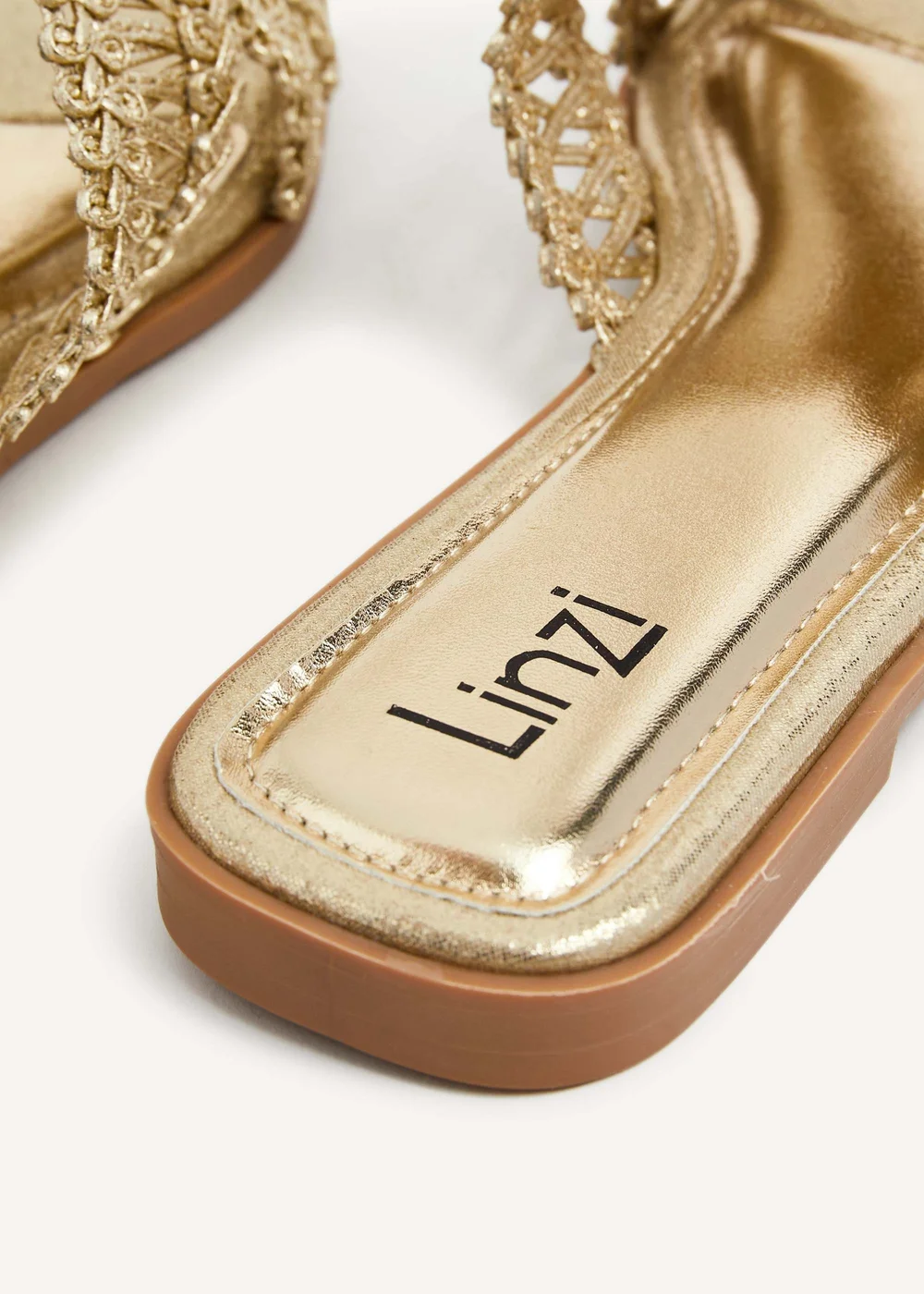 Linzi Kalina Gold Faux Leather Knitted Slider Sandal - 3 Image 5