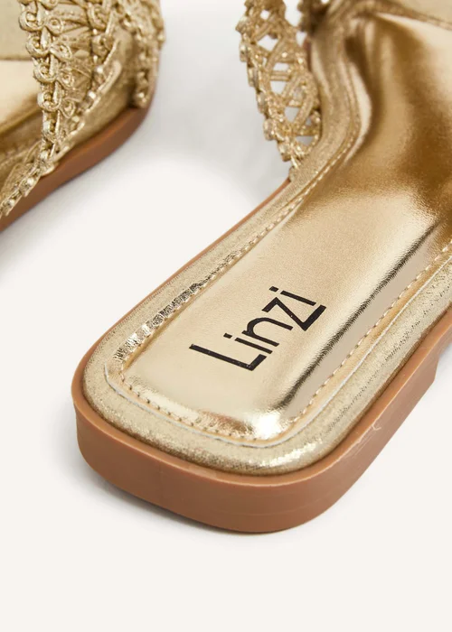 Linzi Kalina Gold Faux Leather Knitted Slider Sandal - 3 Image 5