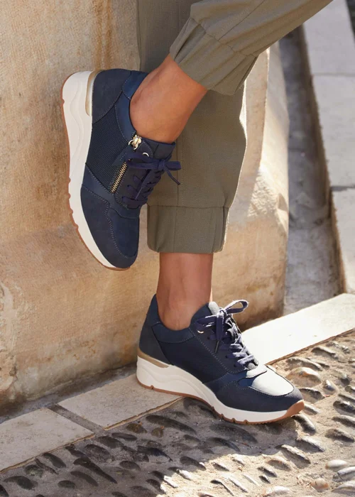 Linzi Luca Navy Wedge Trainers - 3 Image 1