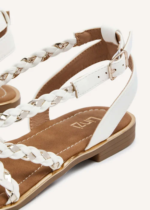 Linzi Nova White & Gold Faux Leather Plaited Gladiator Style Sandal - 3 Image 4