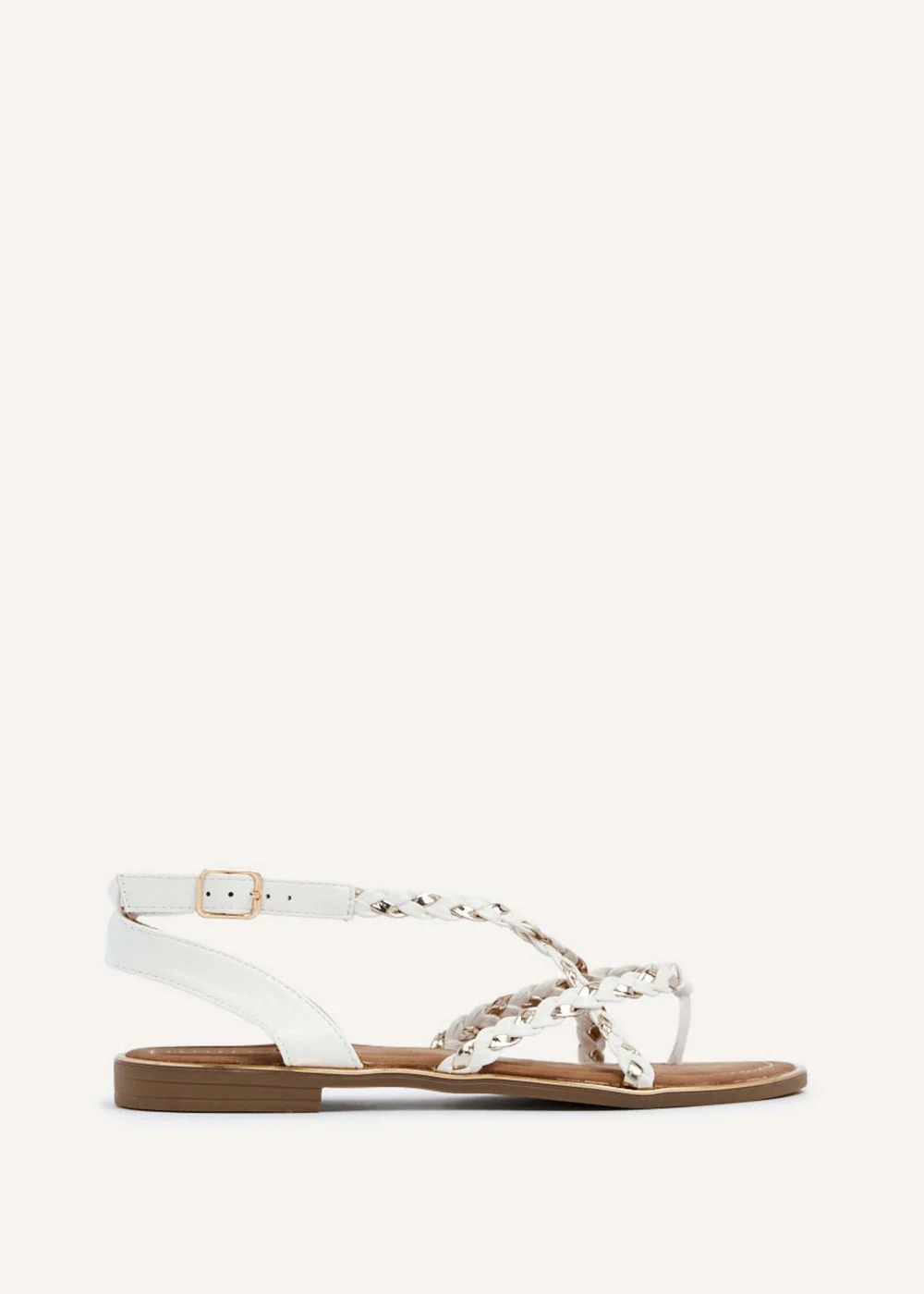 Linzi Nova White & Gold Faux Leather Plaited Gladiator Style Sandal - 3 Image 2