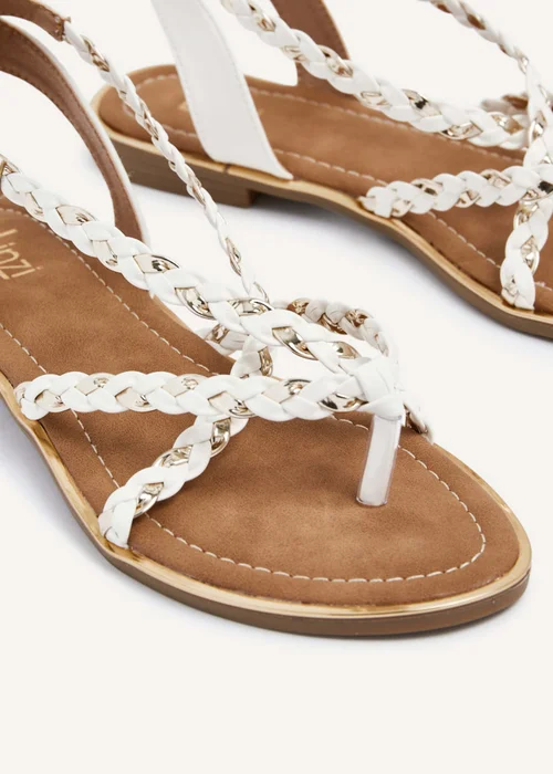 Linzi Nova White & Gold Faux Leather Plaited Gladiator Style Sandal - 3 Image 5