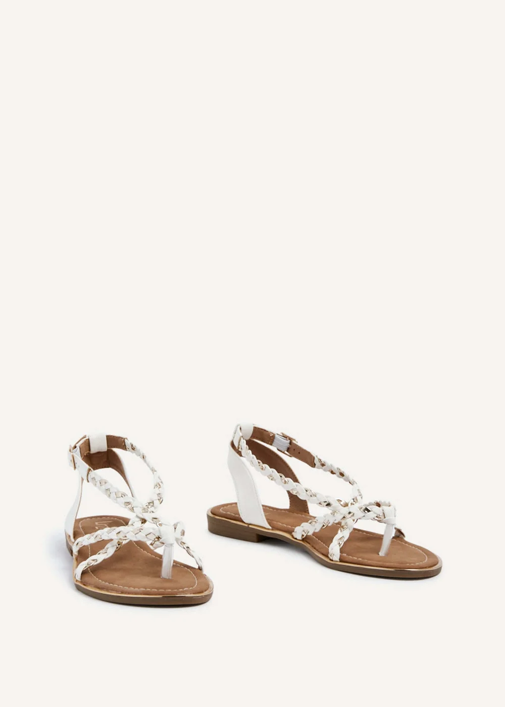Linzi Nova White & Gold Faux Leather Plaited Gladiator Style Sandal - 3 Image 3