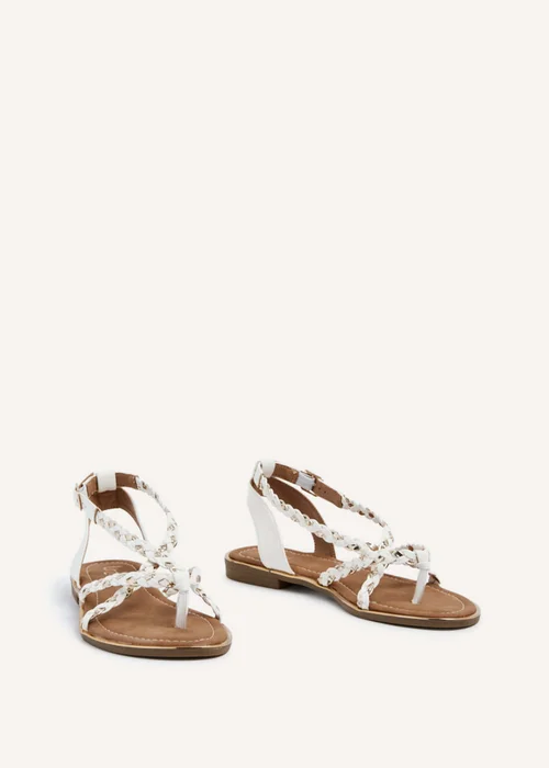 Linzi Nova White & Gold Faux Leather Plaited Gladiator Style Sandal - 3 Image 3