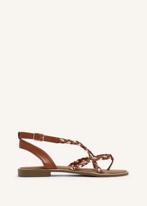 Linzi Nova Tan & Gold Faux Leather Plaited Gladiator Style Sandal - 3 Image 2