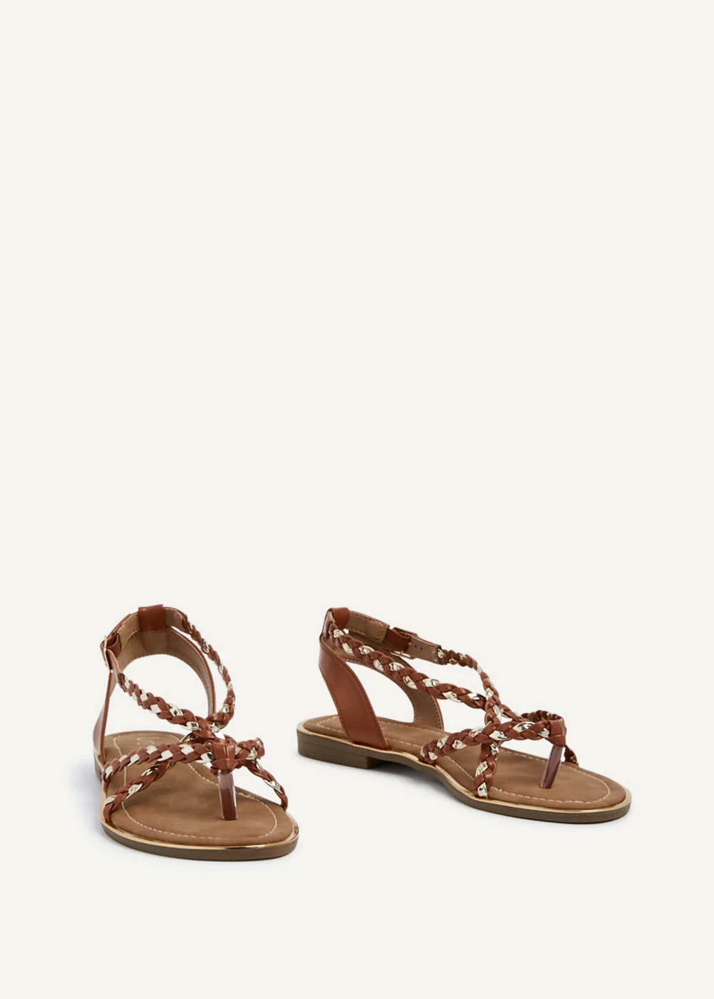 Linzi Nova Tan & Gold Faux Leather Plaited Gladiator Style Sandal - 3 Image 3