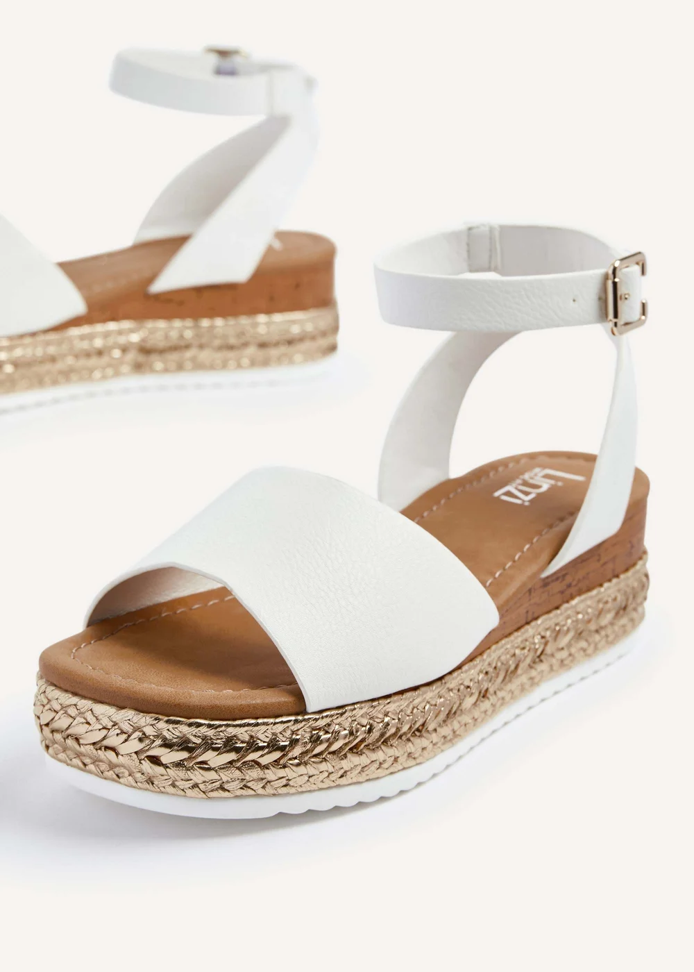 Linzi Marisol Wide Fit White Faux Leather Flatform Sandal - 3 Image 4