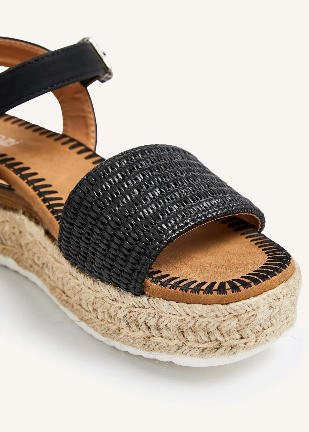 Linzi Panama Black Raffia Two Part Espadrille Inspired Flatform Sandal - 3 Image 4