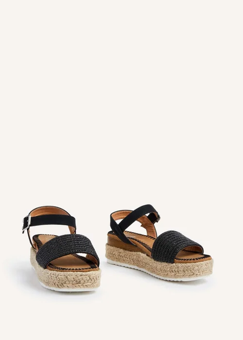 Linzi Panama Black Raffia Two Part Espadrille Inspired Flatform Sandal - 3 Image 3