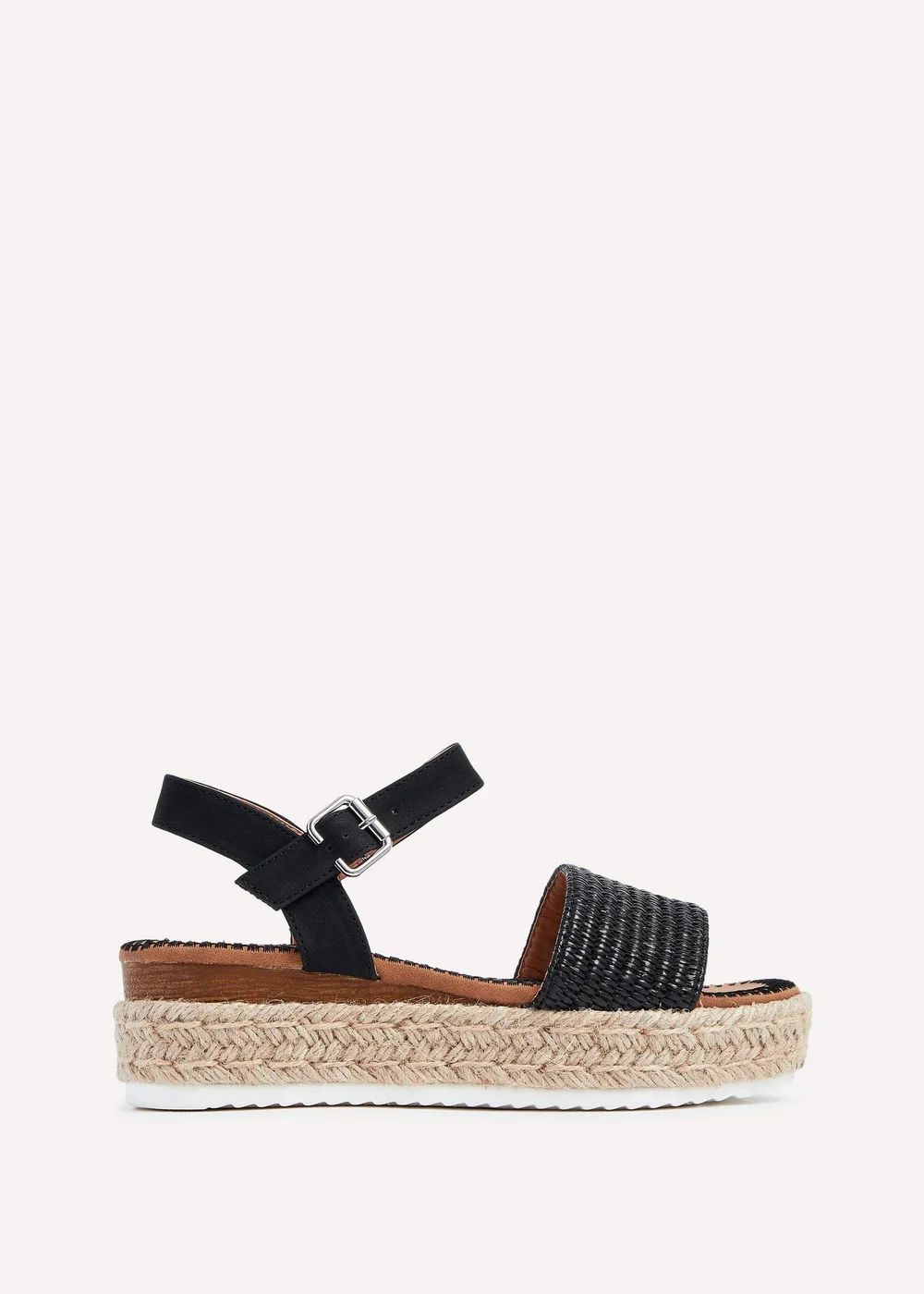 Linzi Panama Black Raffia Two Part Espadrille Inspired Flatform Sandal - 3 Image 2