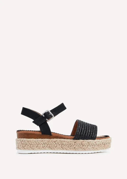Linzi Panama Black Raffia Two Part Espadrille Inspired Flatform Sandal - 3 Image 2