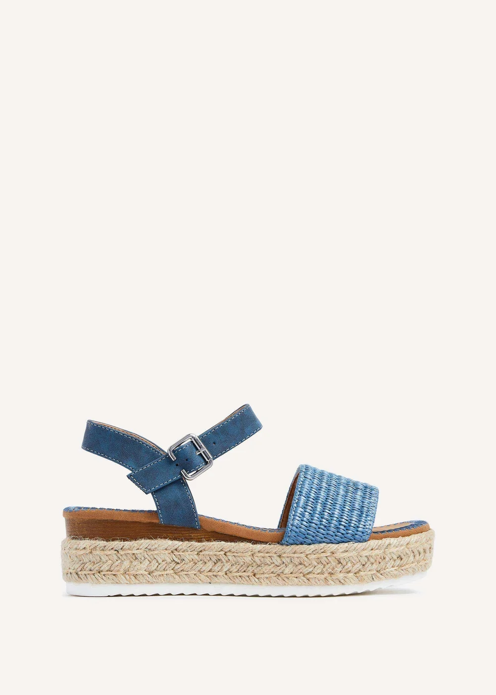Linzi Panama Blue Raffia Two Part Espadrille Inspired Flatform Sandal - 3 Image 2