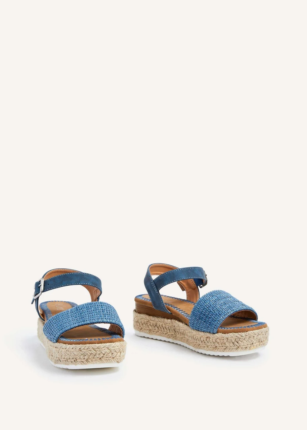 Linzi Panama Blue Raffia Two Part Espadrille Inspired Flatform Sandal - 3 Image 3