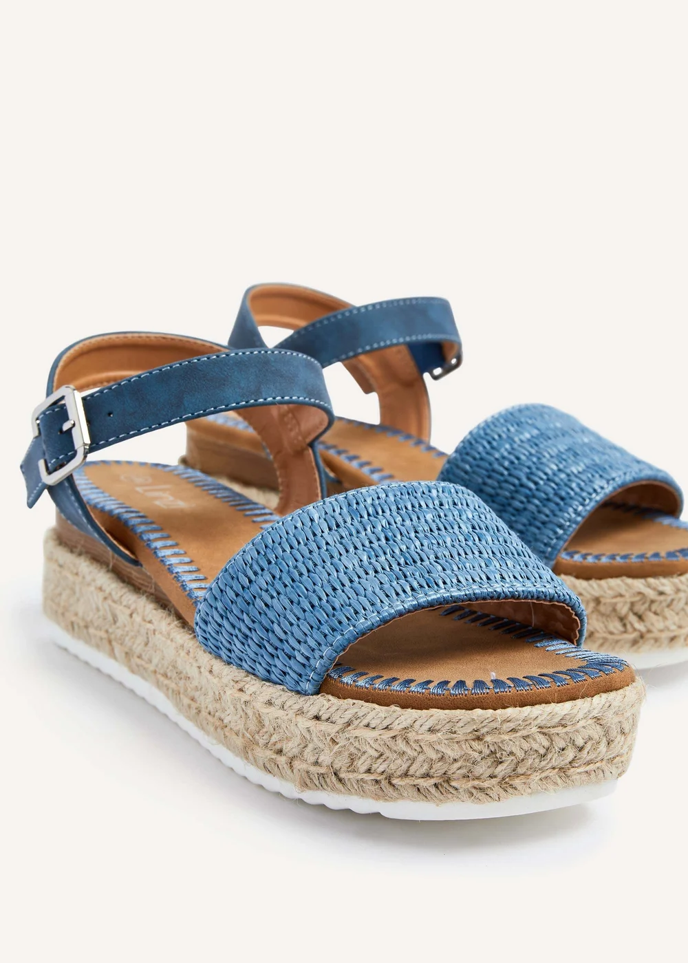 Linzi Panama Blue Raffia Two Part Espadrille Inspired Flatform Sandal - 3 Image 4