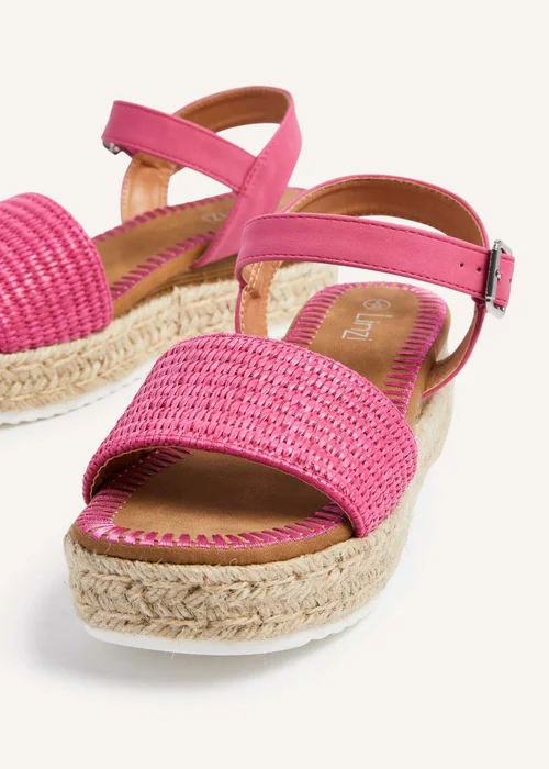 Linzi Panama Fuchsia Raffia Two Part Espadrille Inspired Flatform Sandal - 3 Image 5