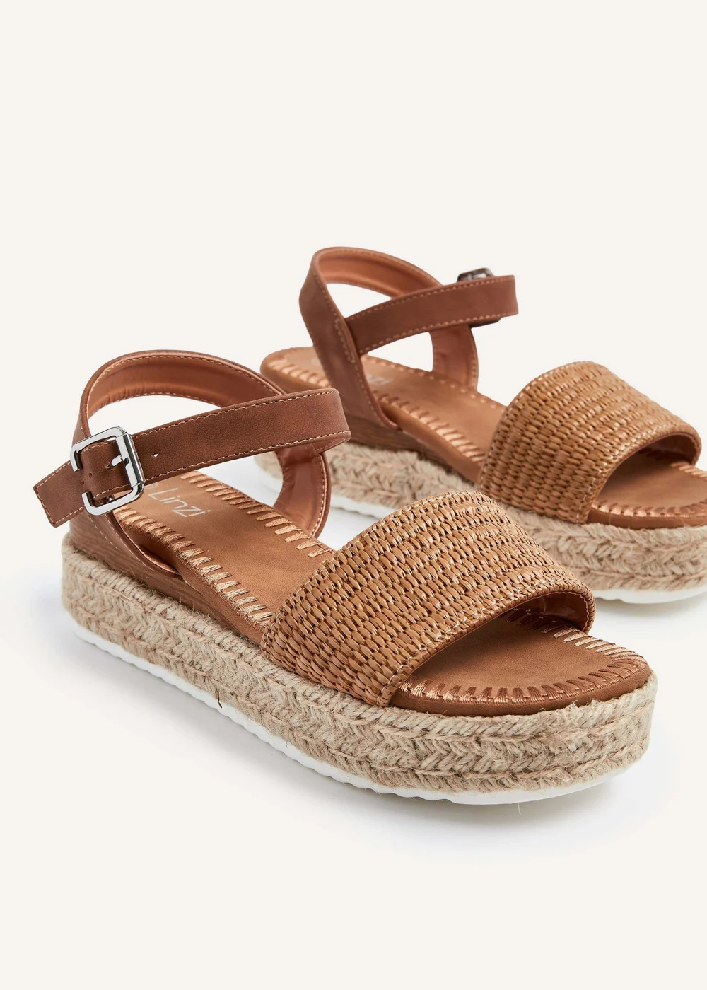 Linzi Panama Tan Raffia Two Part Espadrille Inspired Flatform Sandal - 3 Image 4