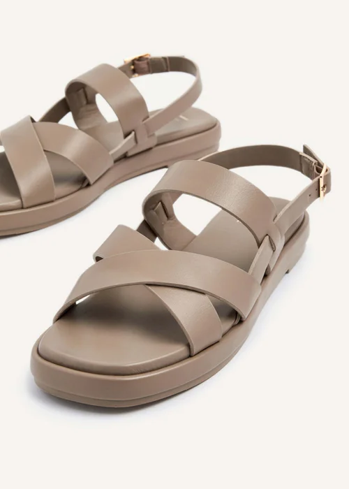 Linzi Phillis Brown Faux Leather Crossover Flatform Sandals - 3 Image 5