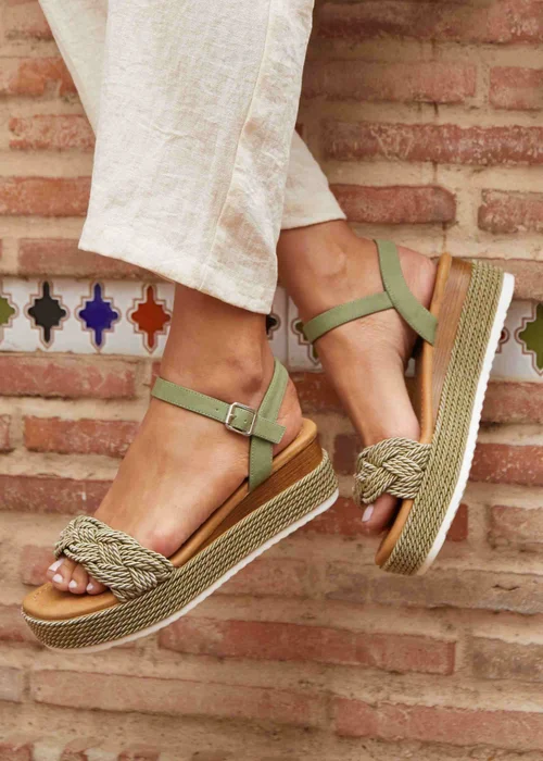 Linzi Puglia Khaki Plaited Wedged Flatform - 3 Image 1