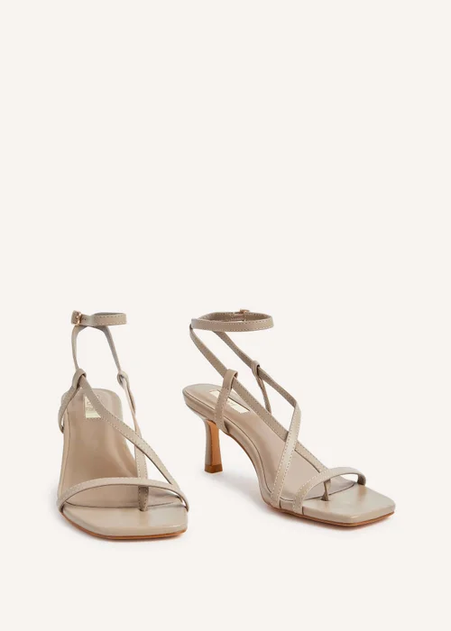Linzi Roxanne Mocha Faux Leather Toe-Post Strappy Heeled Sandals - 3 Image 3