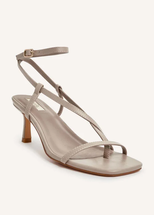 Linzi Roxanne Mocha Faux Leather Toe-Post Strappy Heeled Sandals - 3 Image 5