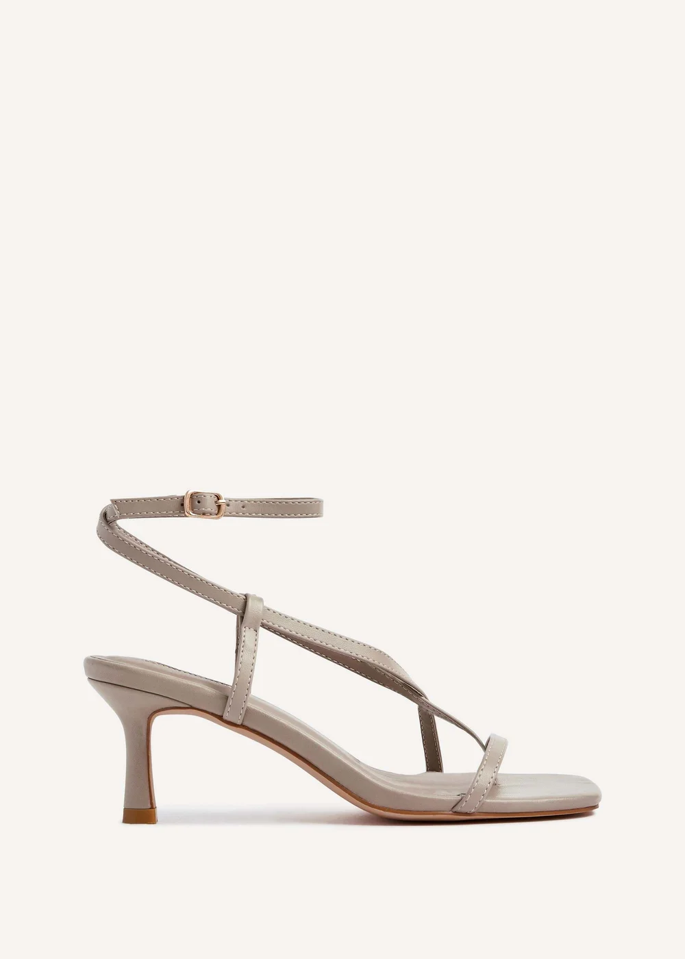Linzi Roxanne Mocha Faux Leather Toe-Post Strappy Heeled Sandals - 3 Image 2