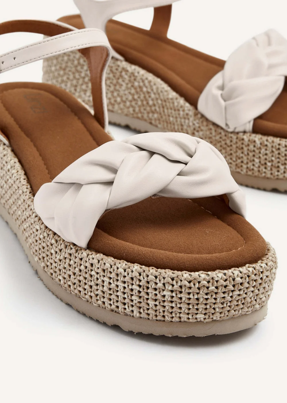 Linzi Twist Brown Faux Nubuck Plaited Front Strap Flatform Sandal - 3 Image 4