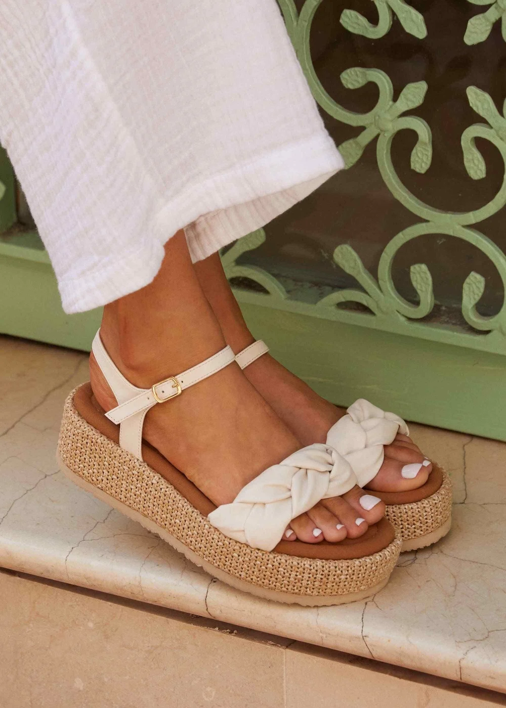 Linzi Twist Brown Faux Nubuck Plaited Front Strap Flatform Sandal - 3 Image 1