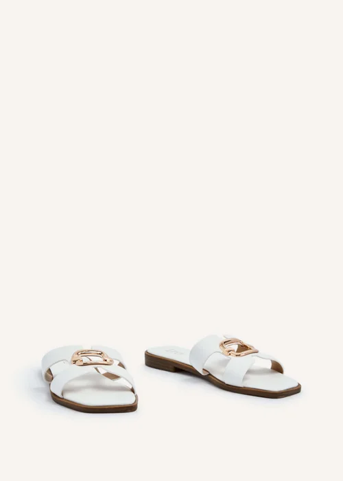 Linzi Vida White Faux Leather Flat Sandal - 3 Image 3