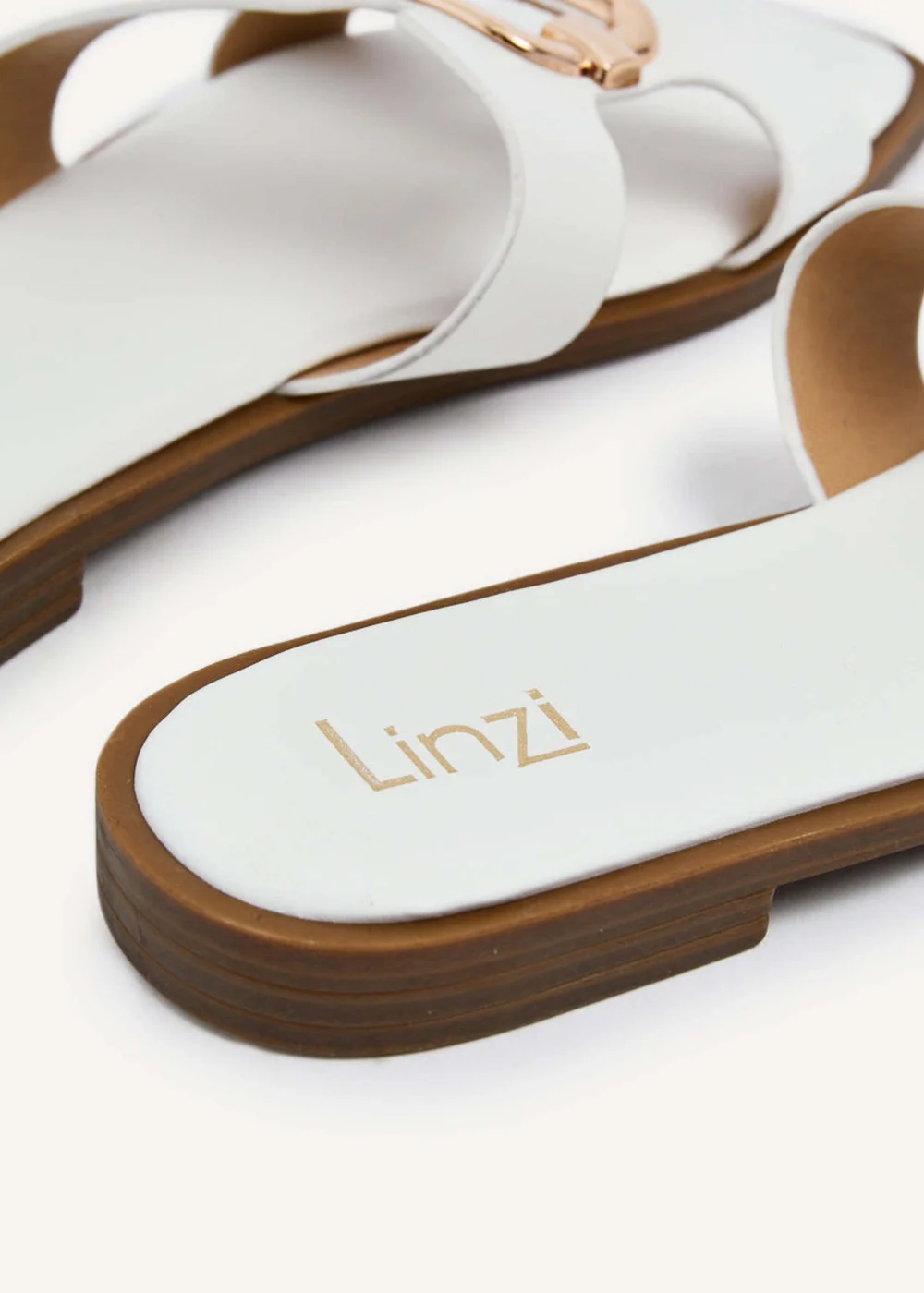 Linzi Vida White Faux Leather Flat Sandal - 3 Image 5
