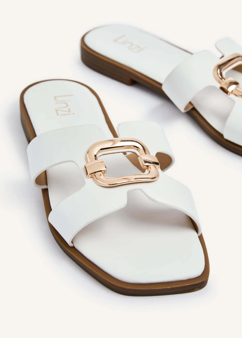 Linzi Vida White Faux Leather Flat Sandal - 3 Image 4