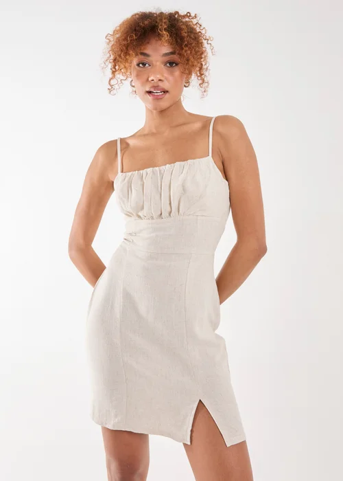 Pink Vanilla Stone Linen Ruched Strappy Mini Dress - 6 Image 1