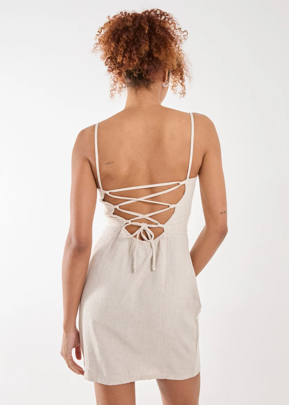 Pink Vanilla Stone Linen Ruched Strappy Mini Dress - 6 Image 2