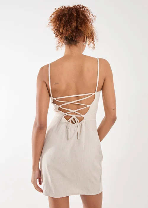 Pink Vanilla Stone Linen Ruched Strappy Mini Dress - 6 Image 2