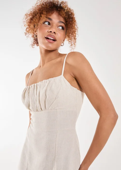 Pink Vanilla Stone Linen Ruched Strappy Mini Dress - 6 Image 3