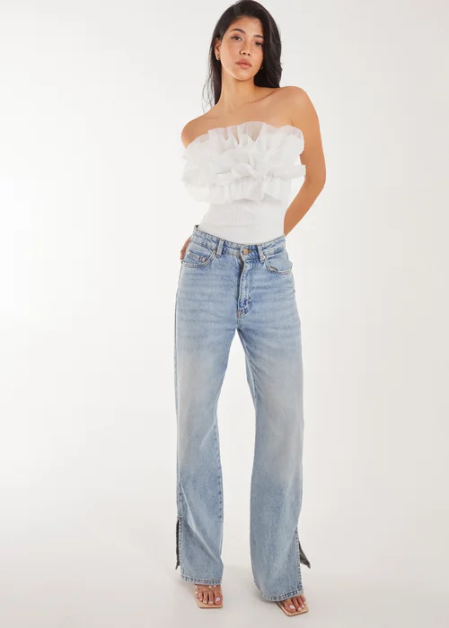 Pink Vanilla White Corsage Front Ruffle Bodysuit - Small Image 4