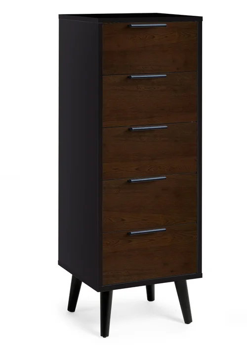 Julian Bowen Alba 5 Drawer Narrow Chest in Walnut and Black (120.5 x 45 x 40cm) - One Size Image 2