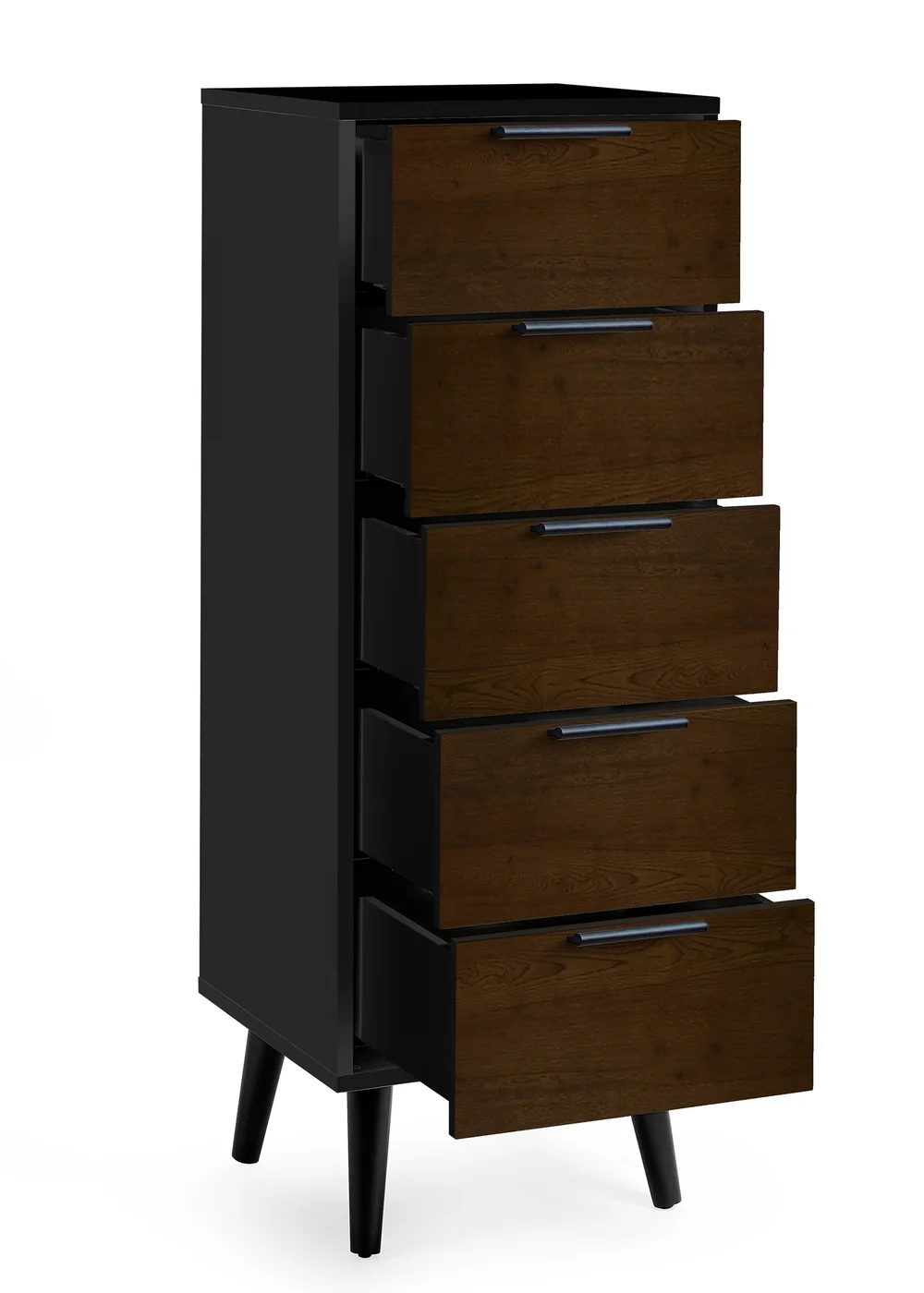 Julian Bowen Alba 5 Drawer Narrow Chest in Walnut and Black (120.5 x 45 x 40cm) - One Size Image 3