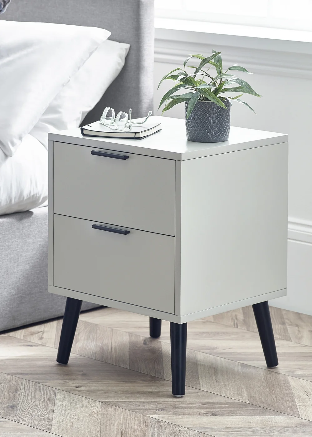 Julian Bowen Alba 2 Drawer Bedside in Silk Grey (58 x 45 x 40cm) - One Size Image 1