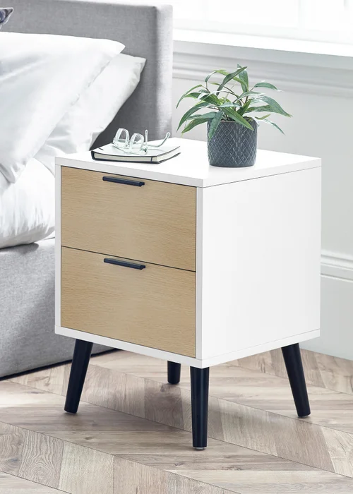 Julian Bowen Alba 2 Drawer Bedside in White and Oak (58 x 45 x 40cm) - One Size Image 1