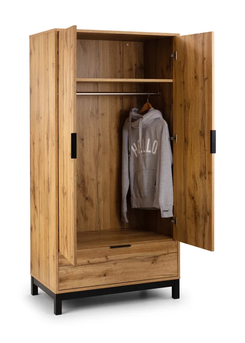 Julian Bowen Bali 2 Door 1 Drawer Wardrobe in Light Oak (185 x 92 x 55cm) - No Size Image 3