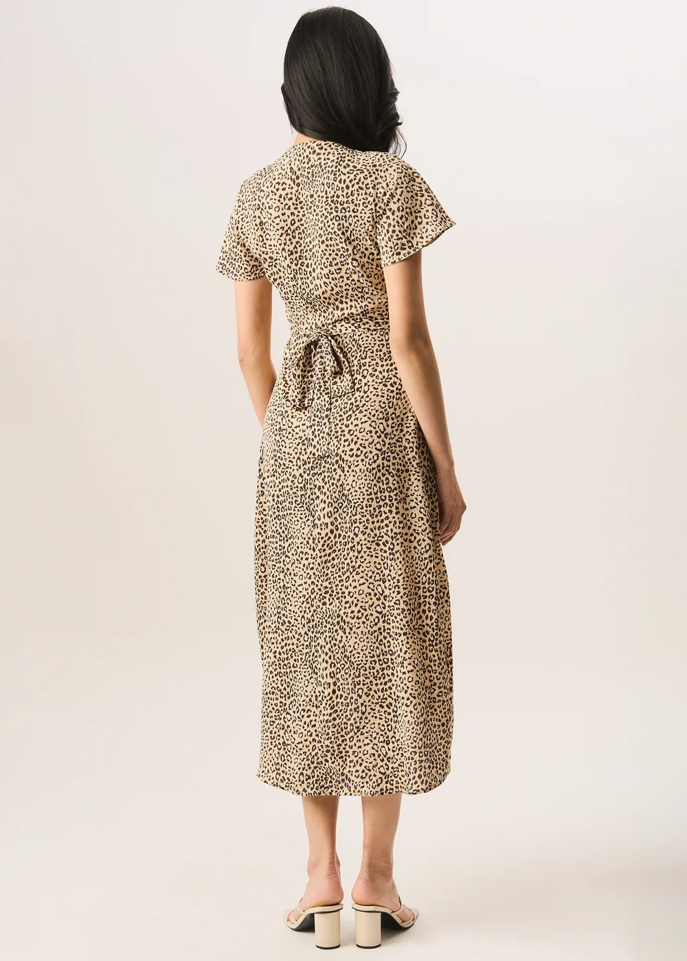 Gini London Beige Animal Printed Wrap Midi Dress - Size 8 Image 2