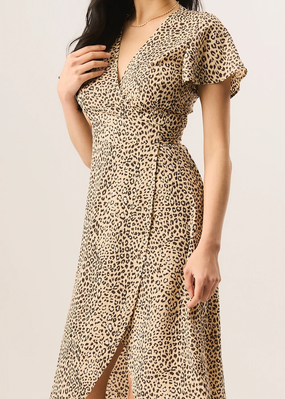 Gini London Beige Animal Printed Wrap Midi Dress - Size 8 Image 3