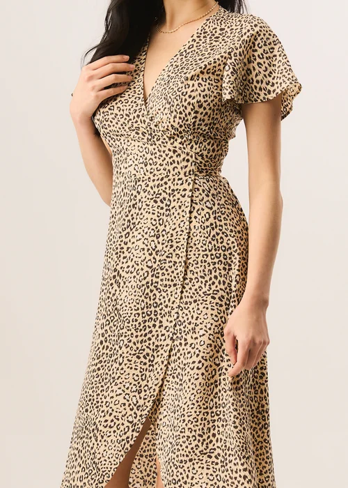 Gini London Beige Animal Printed Wrap Midi Dress - Size 8 Image 3