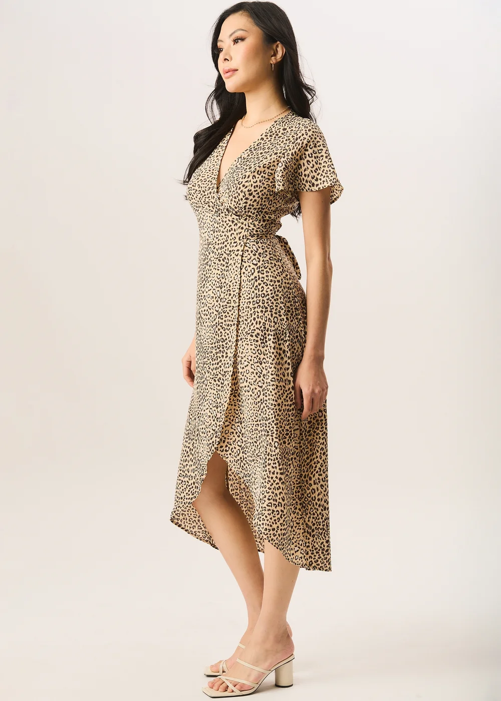 Gini London Beige Animal Printed Wrap Midi Dress - Size 8 Image 4