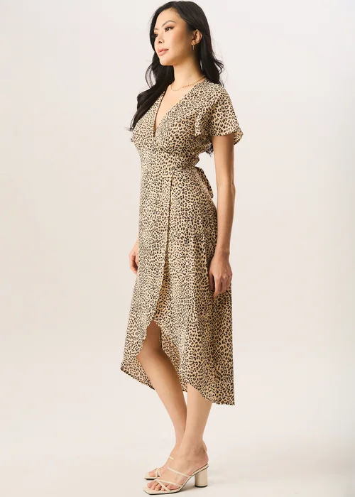 Gini London Beige Animal Printed Wrap Midi Dress - Size 8 Image 4