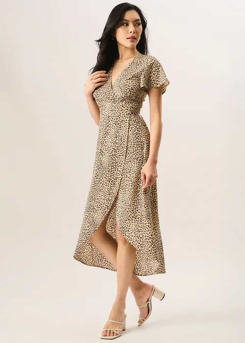 Gini London Beige Animal Printed Wrap Midi Dress - Size 8 Image 1