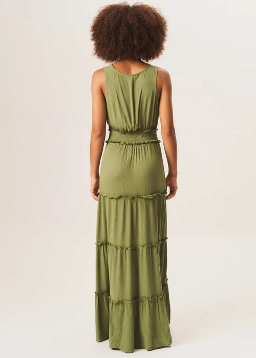 Gini London Khaki Shirred Waist Wrap Tiered Midi Dress - Size 8 Image 2