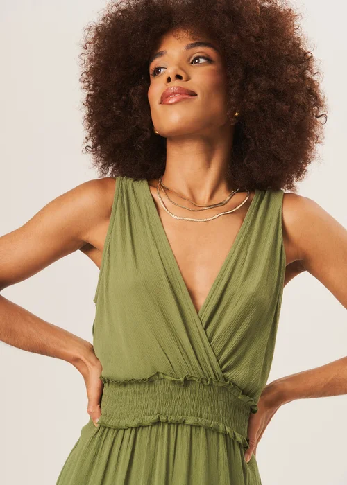 Gini London Khaki Shirred Waist Wrap Tiered Midi Dress - Size 8 Image 3