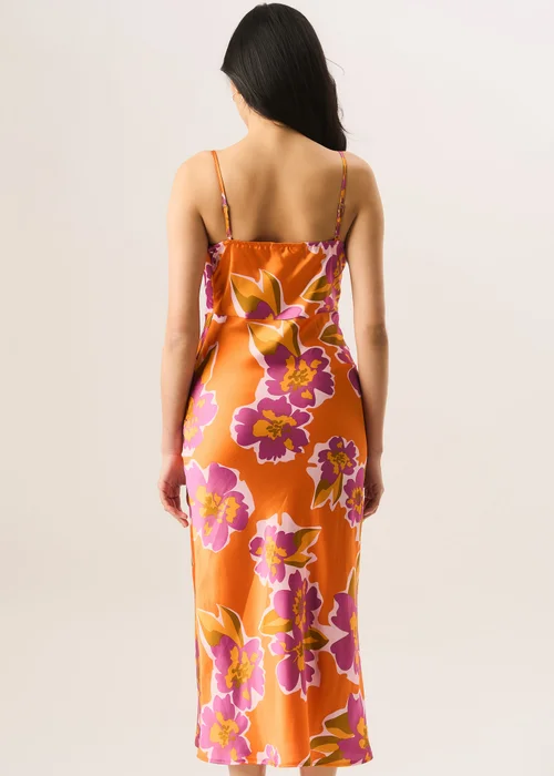 Gini London Orange Floral Print Cowl Neck Slip Midi Dress - 8 Image 2