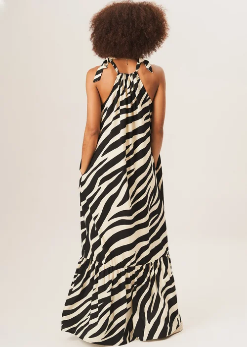 Gini London Mono Zebra Print Tie Shoulder Maxi Dress - S/M Image 2